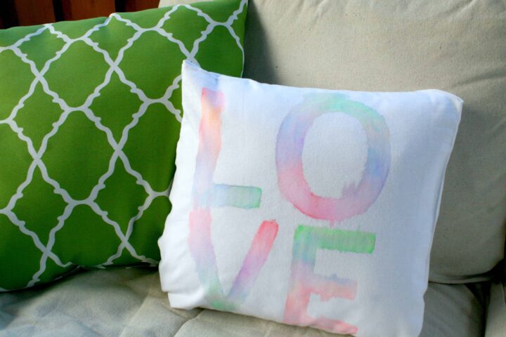 faux watercolor pillow with fabric markers