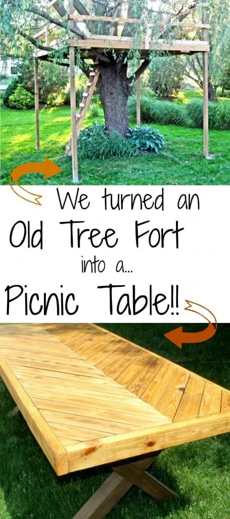 tree fort into picnic table