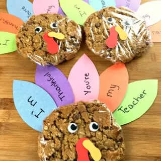 Thanksgiving turkey cookie craft with thankful feathers