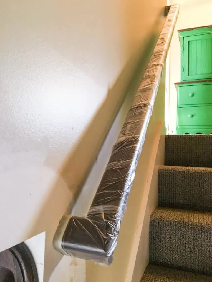 Step 1 covering a stair railing