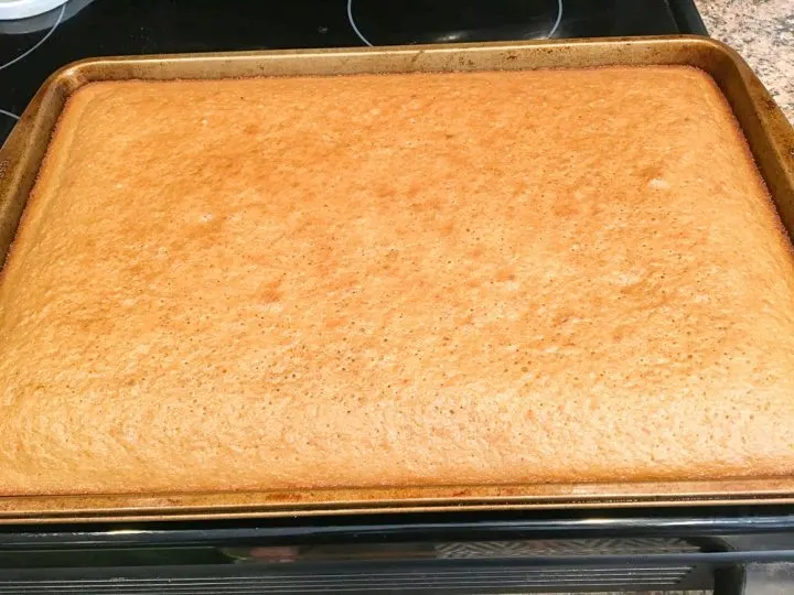 Peanut Butter Sheet Cake in a cookie sheet