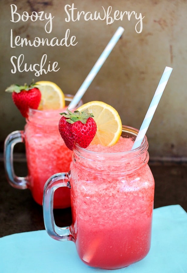 Boozy Strawberry Lemonade Slushie with vodka recipe