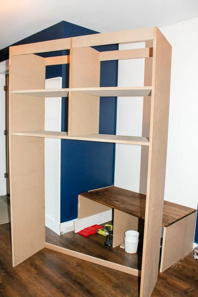 How to build DIY mudroom coat bench with cubbies step by step