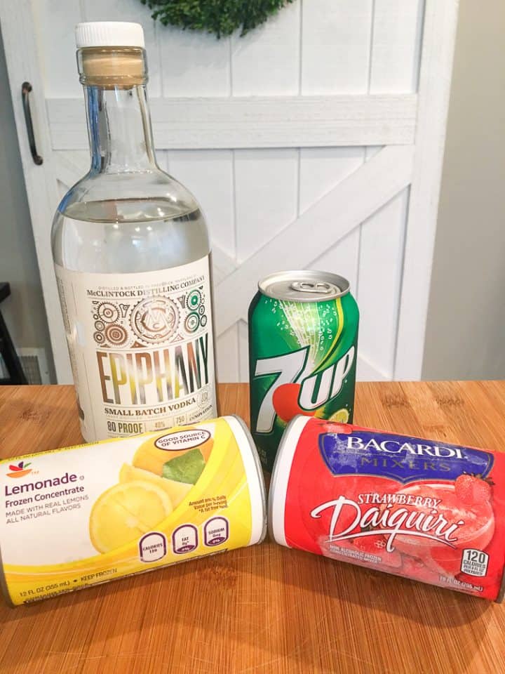 Ingredients to make Boozy Strawberry Lemonade Slushie