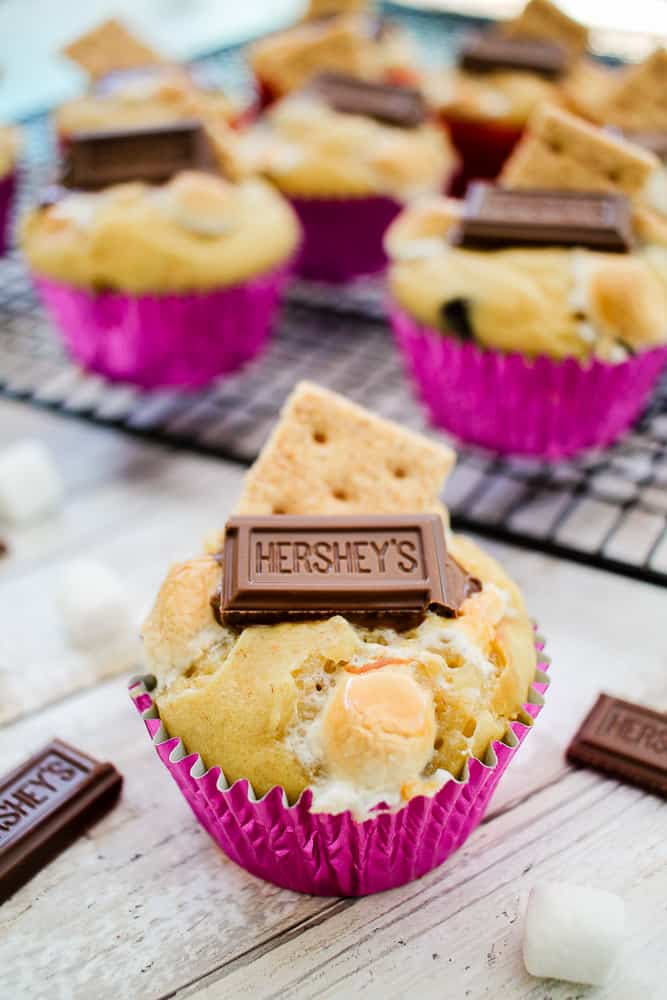 S'mores muffins with Hershey's chocolate pieces