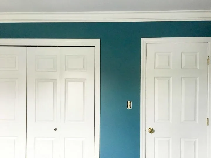 master bedroom makeover with doors and fake crown moulding