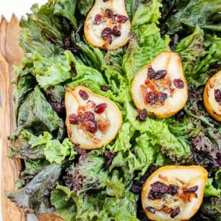 Roasted Pear Salad with Bleu Cheese Bacon Balsamic Dressing