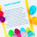 piece of paper with Easter Bunny poem and plastic eggs beside it