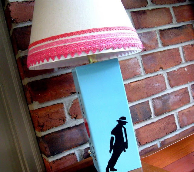 A DIY Michael Jackson Lamp with a Silhouette of Michael Jackson on a Thrift Store Lamp Base